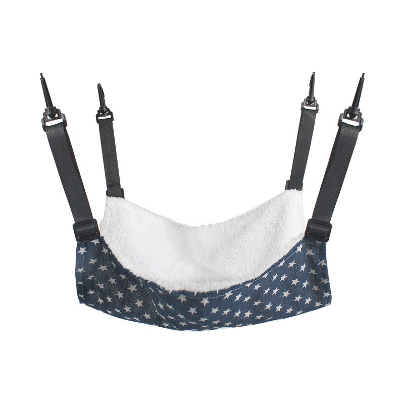 Cat Cage Hammock – Adjustable Double-Sided Pet Swing Bed with Hooks(Blue star)