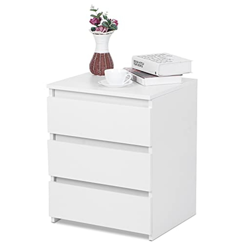 EBTOOLS – Comodino bianco con 3 cassetti in legno, 45 x 38,2 x 56 cm