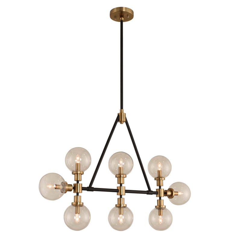 Eight Light Island Pendant from the Cameo Collection in Matte Black Finish with Brushed Pearlized Brass Finish by Kalco