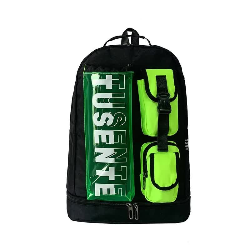Green And Black Stylish Sports Backpack with Contrast Pockets – Unisex Gym Bag for Badminton & Tennis