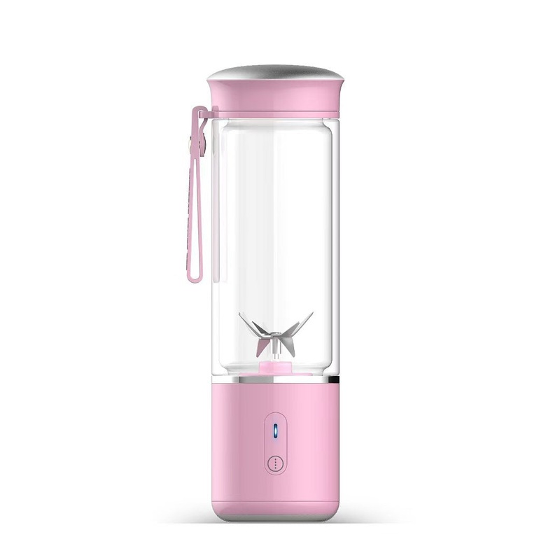 Portable Electric Juicer Blender – 450ml Glass Cup, 6-Blade, 20000RPM, USB Rechargeable(Pink)