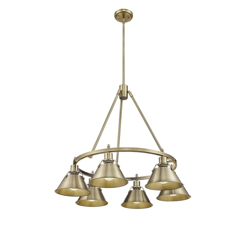 Six Light Chandelier from the Orwell Collection in Aged Brass Finish by Golden