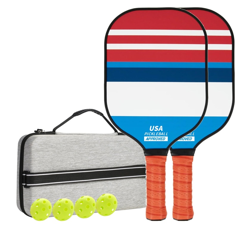 Style 1 Colorful  Geometric Patterns Fiberglass Pickleball Paddle Set – 2 Paddles, 4 Balls, and Portable Carry Bag for Outdoor Play