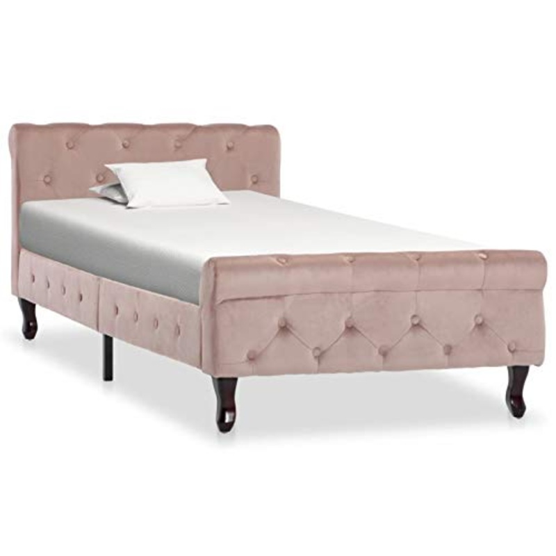 Tidyard Struttura Letto Singolo Chesterfield in Velluto Rosa 90×200 cm,Giroletto Singolo Chesterfield in Velluto Rosa 90×200 cm,Telaio Letto Singolo Chesterfield in Velluto Rosa 90×200 cm