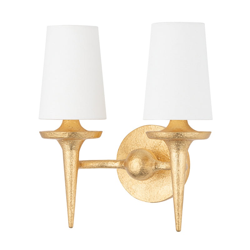 Two Light Wall Sconce from the Torch Collection in Gold Leaf Finish by Hudson Valley