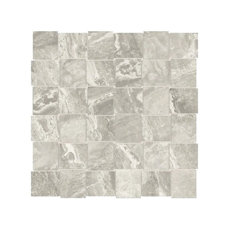2″ x 2″ Basketweave Mayfair Stella Agento Polished Porcelain Mosaics. 1 Sheet = .98 Sq. Ft. Argento 2″ x Matte