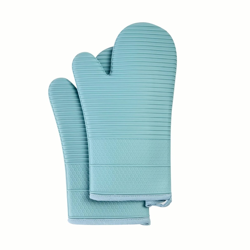 Blue Premium Heat Resistant Silicone Oven Mitts (Pair) – Non-Slip Grip, Cotton Lined for Kitchen Baking, Grilling & BBQ