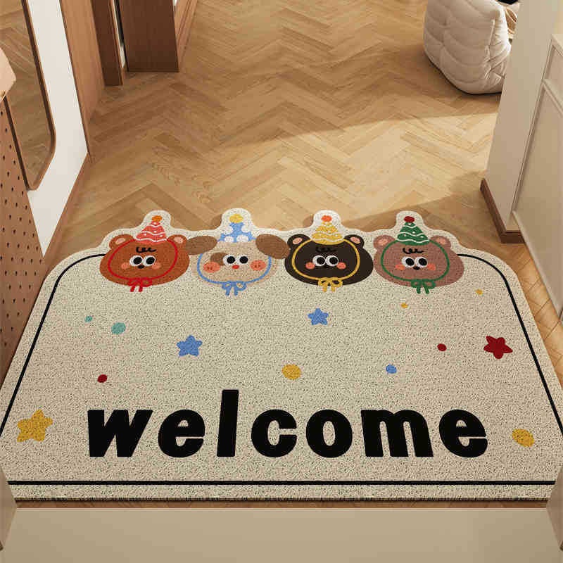 Box Puppy Bear Set of 2 Cartoon PVC Coil Entrance Mats – Non-Slip Dirt Trapping Door Mats (50x80cm)