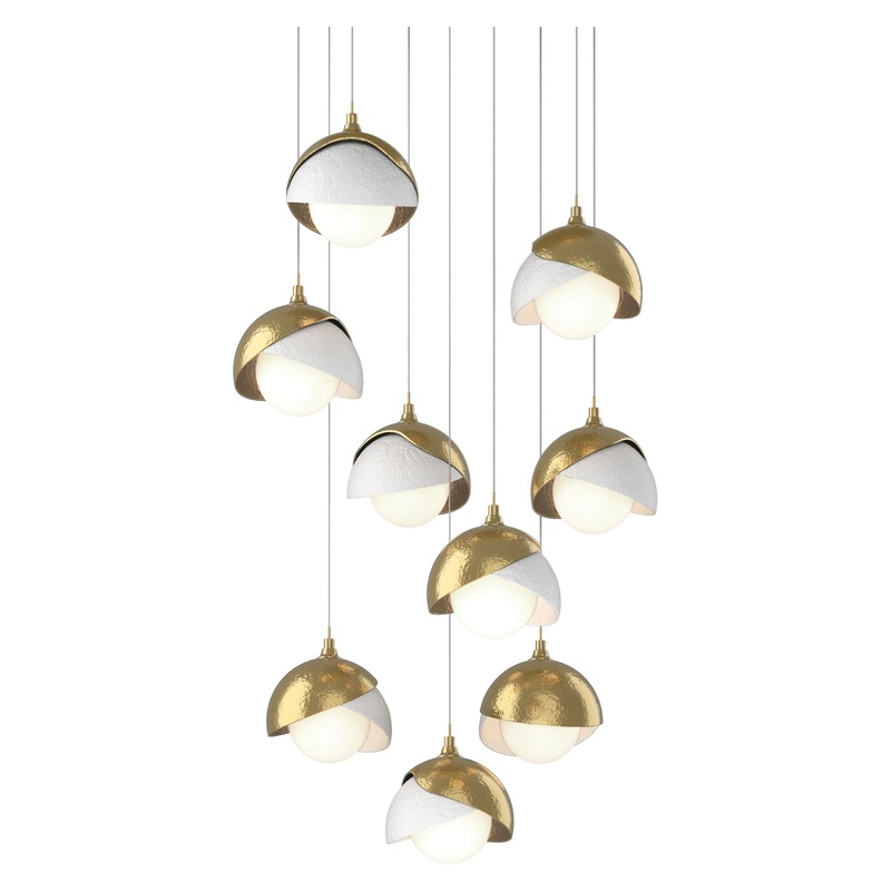 Brooklyn 9-Light Double Shade Pendant Modern Brass White