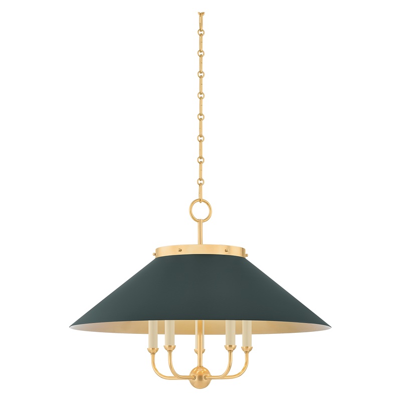 Clivedon 5-Light Chandelier Aged Brass/Soft Studio Green