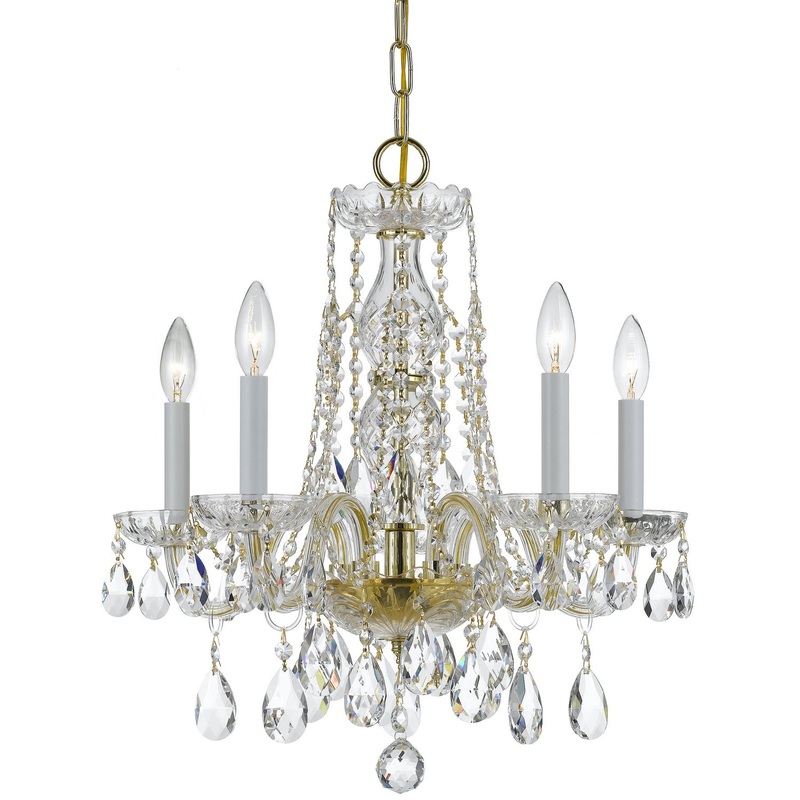 Crystorama 1061-PB-CL-S Traditional Crystal Five Light Mini Chandelier Polished Brass