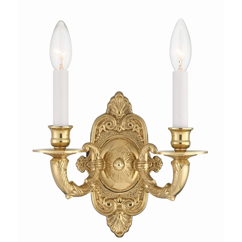 Crystorama 642-PB Cast Brass Wall Mount Two Light Wall Sconce Polished Brass