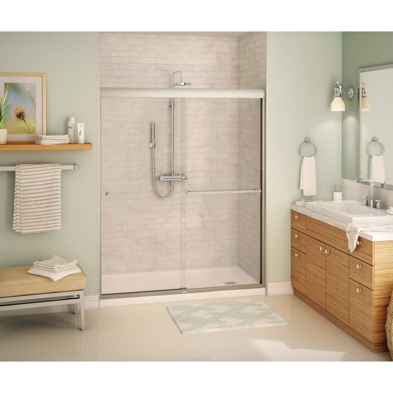 MAAX 135675-900-305-000 Aura SC 55-59 in. x 71 in. 8 mm Bypass Shower Door for Alcove Installation with Clear glass in Brushed Nickel