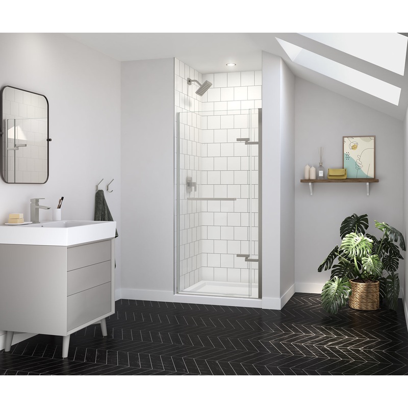 MAAX 139575-900-305-000 Reveal Sleek 71 32 -35  x 71  in. 8mm Pivot Shower Door for Alcove Installation with Clear glass in Brushed Nickel