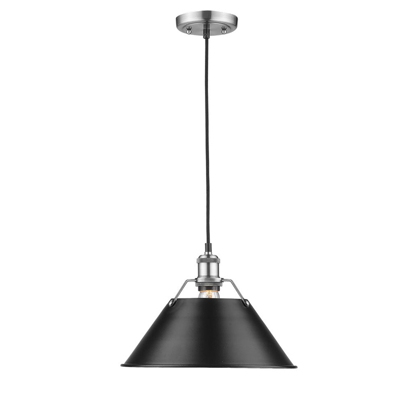 Orwell PW 1 Light Pendant – 14″ in Pewter with Matte Black Shade