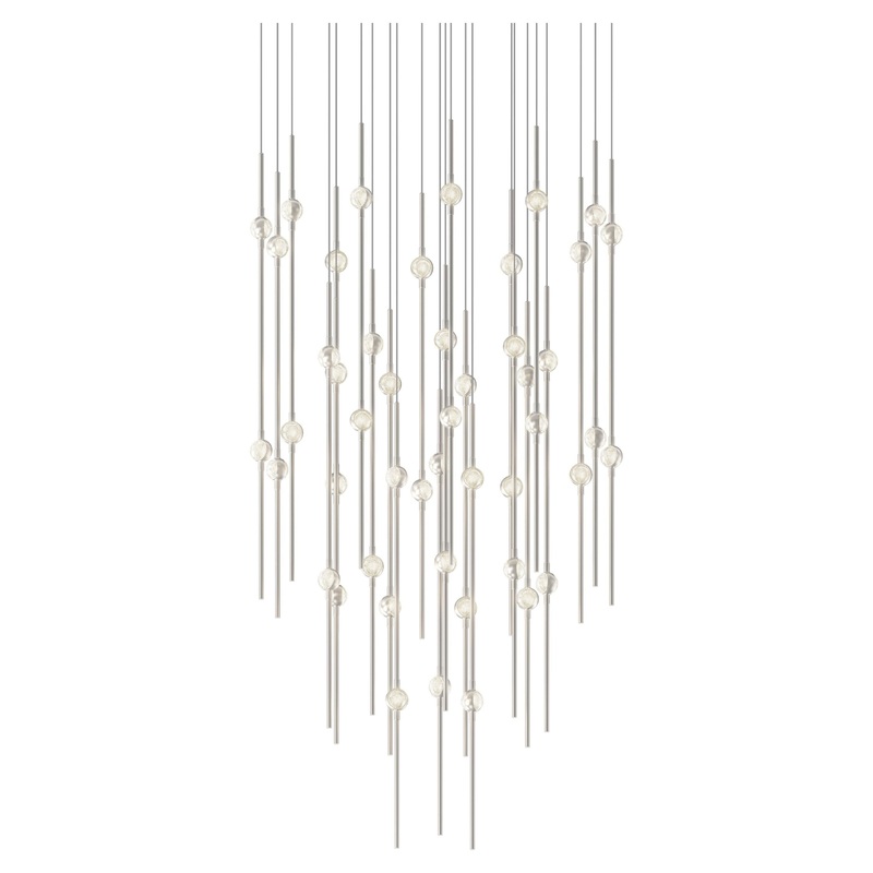 Aries 25″ Round LED Pendant Satin Nickel with Clear Faceted Acrylic 3000K 20′ Adjustable Cord