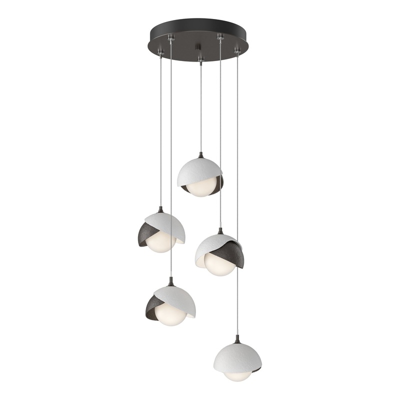 Brooklyn 5-Light Double Shade Pendant Oil Rubbed Bronze White