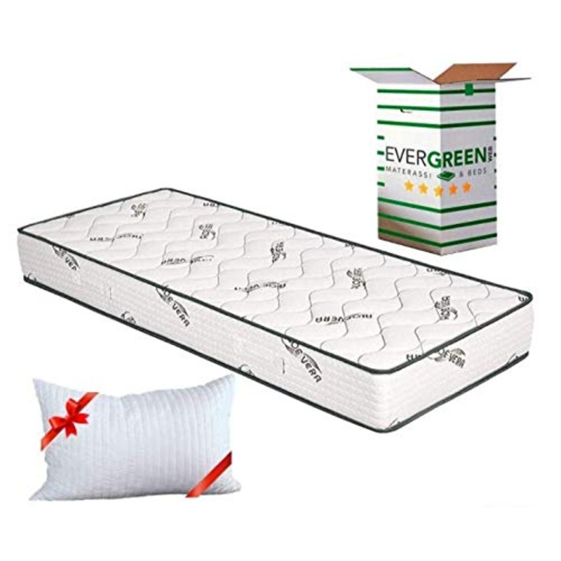 Evergreenweb – Materasso Singolo 80×190 in Aloe Vera e Waterfoam Ortopedico Alto 20 cm con Cuscino Memory Foam Gratis, Tessuto Antiacaro Effetto MASSAGGIANTE, per Tutti Letti e Reti Singoli – Offerta