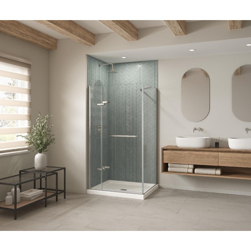 MAAX 420002-542-001-100 B3Square 4834 Acrylic Corner Left Shower Base in White with Anti-slip Bottom with Center Drain