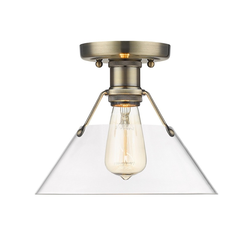 One Light Flush Mount from the Orwell Collection in Aged Brass Finish by Golden