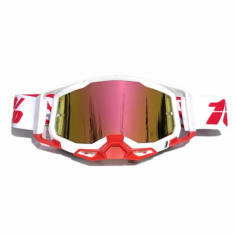 Pro Motocross Goggles – Windproof, UV400 Protection with TPU Frame & PC Lens, Adjustable Strap(White frame,red lens)
