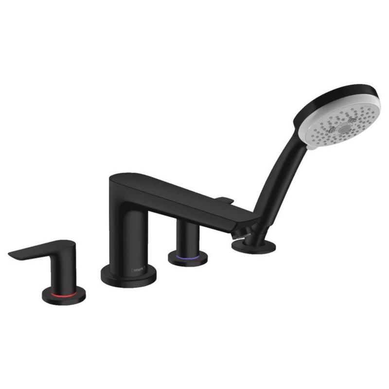 Roman Tub Trim Talis E Deck Mount with Handshower 2 Lever Matte Black 8 Inch Spread 5.6 Gallons per Minute