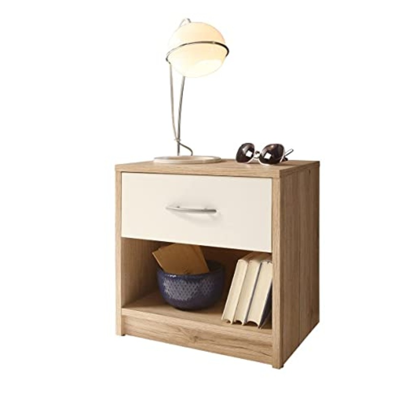Stella Trading PEPE in San Remo, bianco-Semplice comodino con un cassetto adatto ad ogni camera da letto, Quercia, 28 x 39 x 41 cm