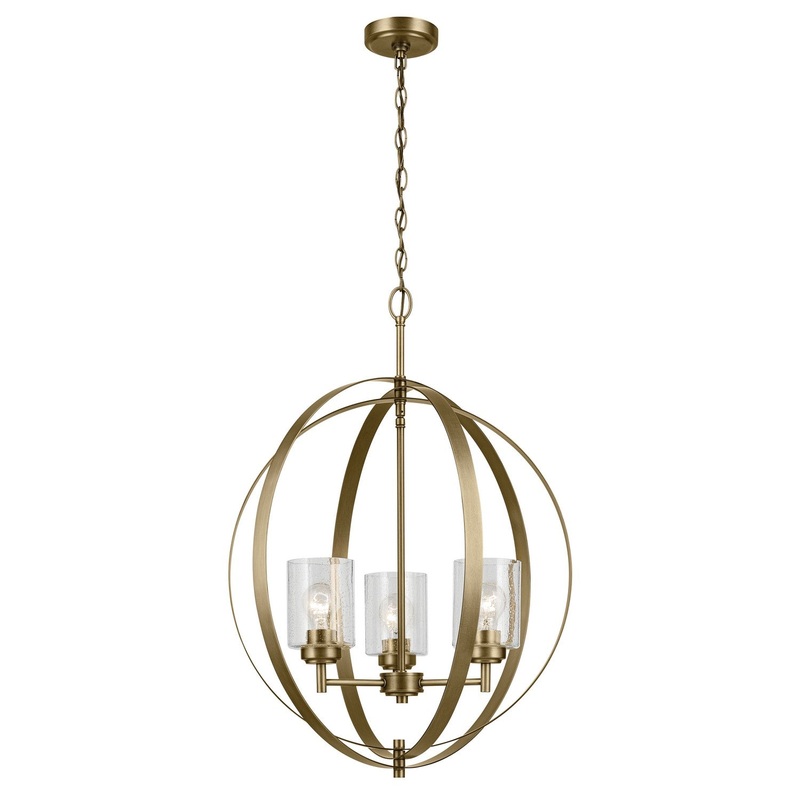 Three Light Chandelier from the Winslow Collection in Natural Brass Finish by Kichler
