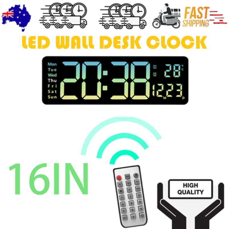 16″ Green gradient color Large Digital Big Jumbo LED Wall Desk Clock Display With Temperature Calendar