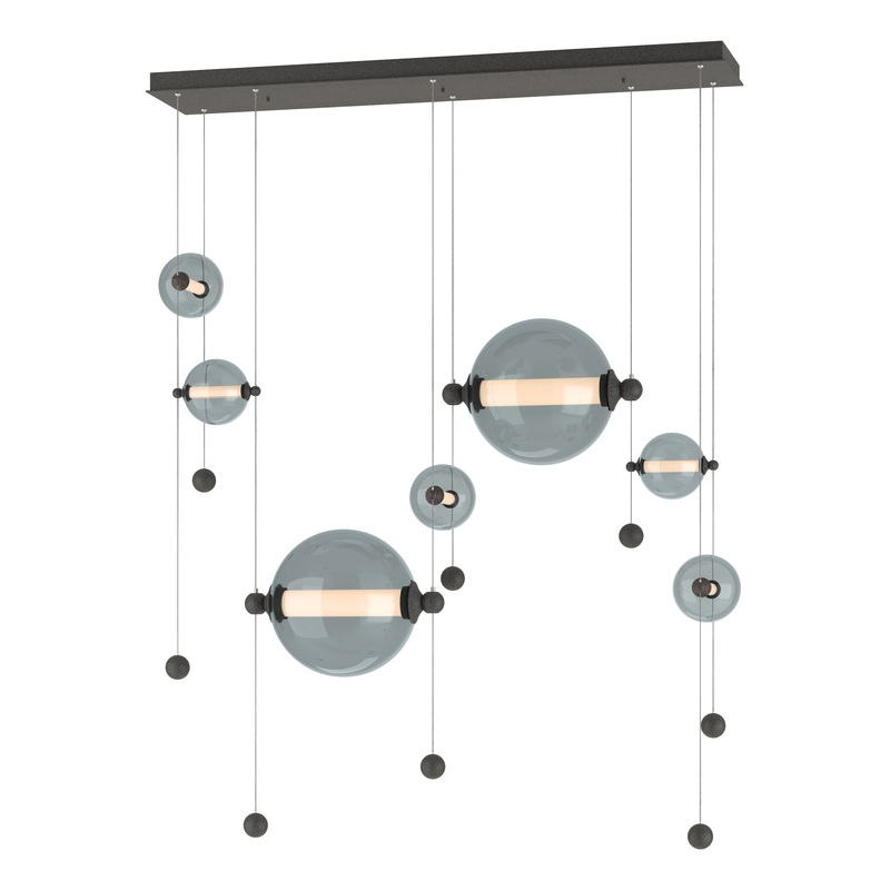 Abacus 7-Light Double Linear LED Pendant Natural Iron Cool Grey Glass (YL)