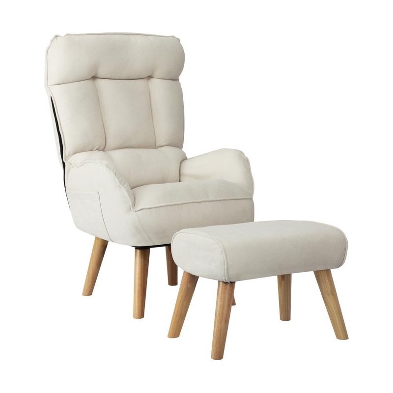 Armchair wit Stool 360 Swivel Seat Beige