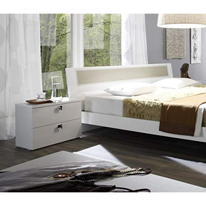 Arredocasagmb Coppia Comodini Bianco Laccato Lucido Moderni Economico Maniglia Quadra Camera da Letto