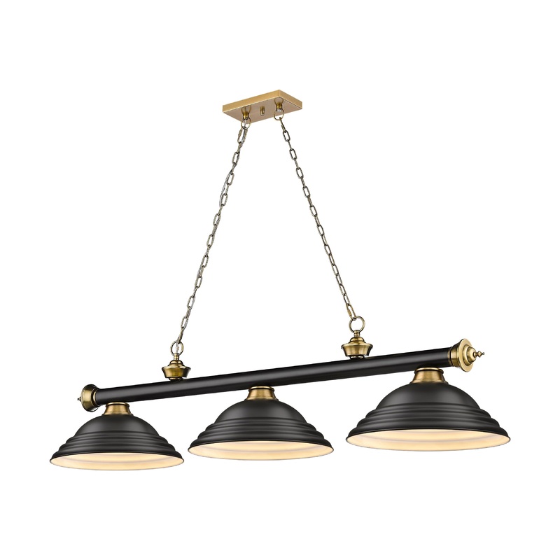 Cordon 3-Light Billiard Matte Black + Rubbed Brass Dome Matte Black Steel
