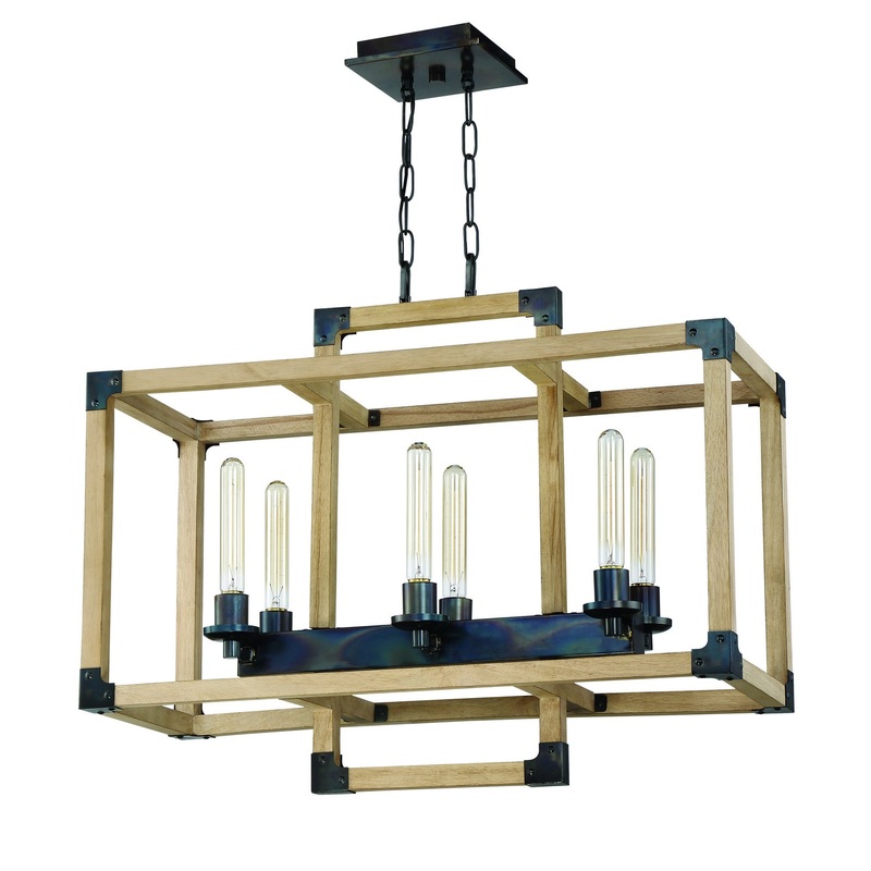 Craftmade 41526-FSNW Cubic Six Light Linear Chandelier Fired Steel/Natural Wood (Discontinued)
