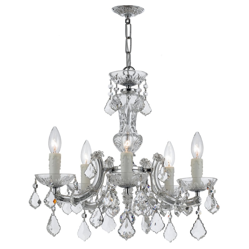 Crystorama 4376-CH-CL-S Maria Theresa Five Light Mini Chandelier Polished Chrome