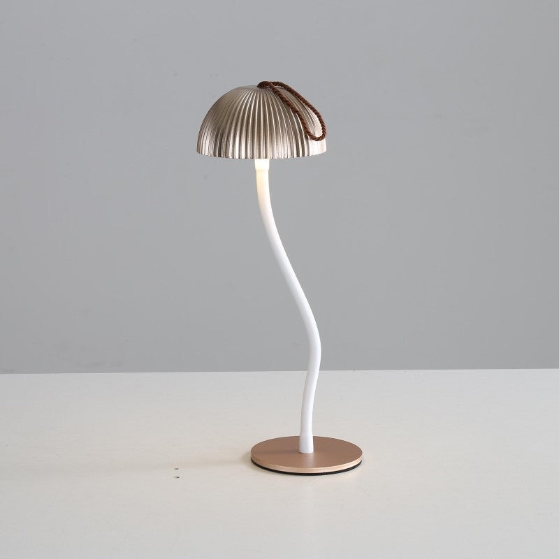 Gold Three-dimensional stripes Sleek Minimalist LED Mushroom Table Lamp – Rechargeable 3-Color Touch Control, Bar & Ambient Light