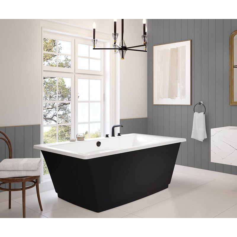 MAAX 105742-000-015 Optik 6636 F Acrylic Freestanding Center Drain Bathtub in White with Black Skirt