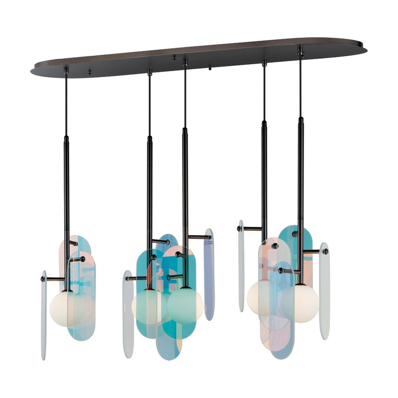 Megalith 5-Light LED Pendant Gunmetal Dichroic Glass