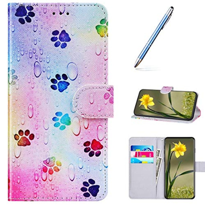 Pelle Portafoglio Cover Compatible with MOTO G7 Power Custodia Flip Libretto Animale Case Orma,URFEDA PU Cuoio Chiusura Magnetica Case Cover Stile Vani di Carte Coper tura Custodia per MOTO G7 Power