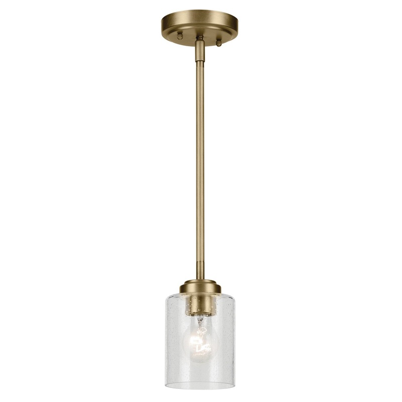 One Light Mini Pendant from the Winslow Collection in Natural Brass Finish by Kichler