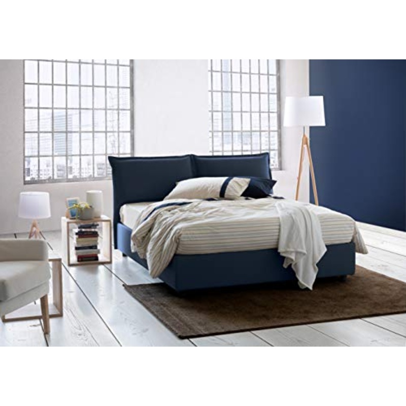 Talamo Italia Letto contenitore Matrimoniale Veronica, Made in Italy, Testata e rivestimento in tessuto, Apertura frontale, adatto per materasso cm 160×190, Blu