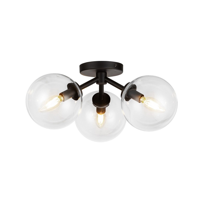 Three Light Semi-Flush Mount from the Cassia Collection in Matte Black/Clear Glass Finish by Alora