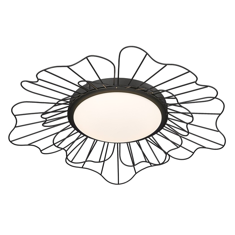 Yasmin NB Flush Mount – 24″ in Natural Black with Opal Glass Shade