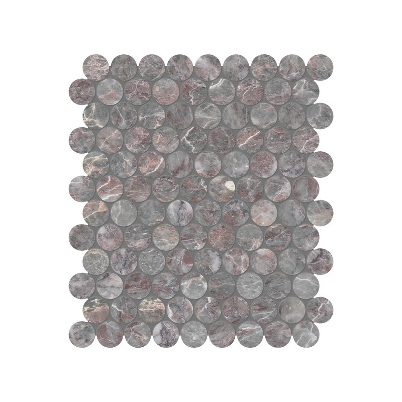 1.25″ Sereno Burgundy Penny Round Honed Marble Mosaic 1 Sheet = .99 Sqft