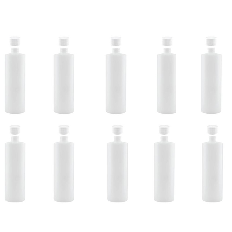 10x 500ml Clear HDPE Round Bottle + 28/410 Caps – Empty Plastic Food Storage