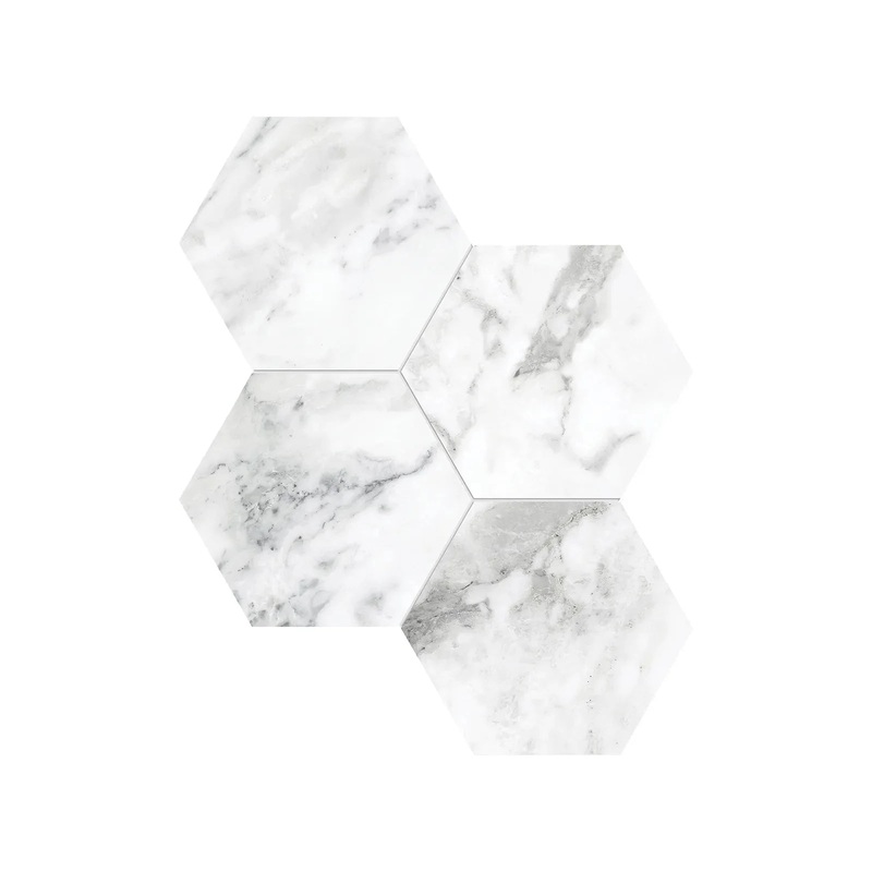 6″ Hexagon La Marca Arabescato Honed & Rectified Porcelain Mosaic – 1 Sheet = .797 “
