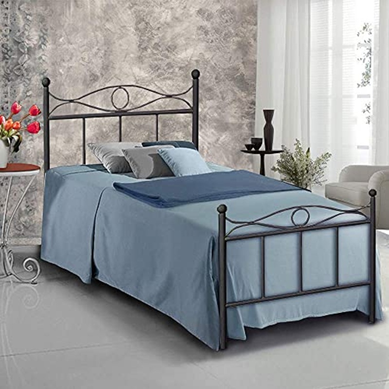 SomnusSana Letto Singolo modello NIZZA in Ferro Battuto Prodotto Artigianale Italiano Disponibile in vari colori 80×190 Made in Italy (Antracite (Nero))