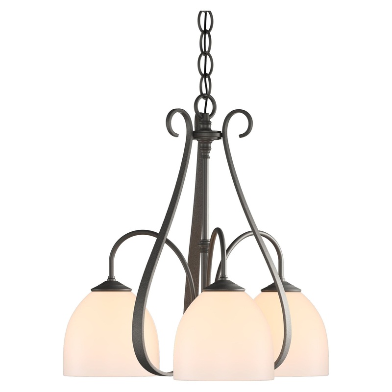 Sweeping Taper 3-Arm Chandelier Natural Iron Opal Glass (GG)
