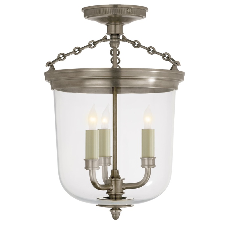 Three Light Semi-Flush Mount from the Merchant Collection in Antique Nickel Finish by Visual Comfort Signature