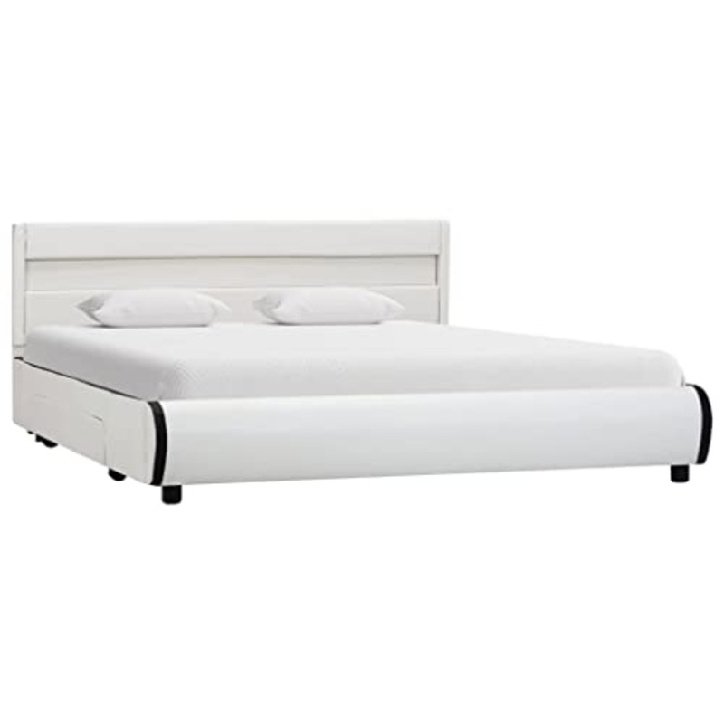 vidaXL Giroletto con LED Elegante Robusto Contemporaneo con Telecomando Telaio Imbottito Struttura Letto Bianco in Similpelle 120×200 cm